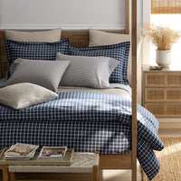 Classic Stripes and Plaids Cool Yarn-Dyed Cotton Percale Sham - Mini Check Blue, King,Mini Check Blue