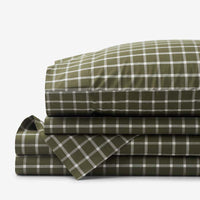 Classic Stripes and Plaids Cool Yarn-Dyed Cotton Percale Bed Sheet Set - Windowpane Green, Twin XL,Windowpane Green
