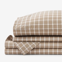 Classic Stripes and Plaids Cool Yarn-Dyed Cotton Percale Bed Sheet Set - Windowpane Tan, Twin XL,Windowpane Tan
