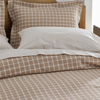 Classic Stripes and Plaids Cool Yarn-Dyed Cotton Percale Bed Sheet Set - Windowpane Tan, Twin XL,Windowpane Tan