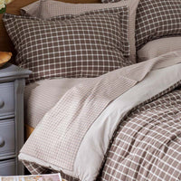 Classic Stripes and Plaids Cool Yarn-Dyed Cotton Percale Bed Sheet Set - Mini Check Brown, Twin XL,Mini Check Brown