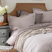 Classic Stripes and Plaids Cool Yarn-Dyed Cotton Percale Bed Sheet Set - Mini Check Brown, Twin XL,Mini Check Brown