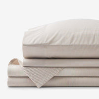 Classic Stripes and Plaids Cool Yarn-Dyed Cotton Percale Bed Sheet Set - Stripe Tan, Twin XL,Stripe Tan
