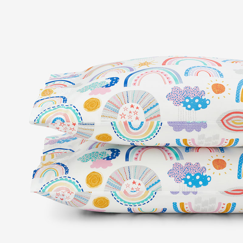 Magical Rainbows Classic Cool Organic Cotton Percale Pillowcase Set - White Multi, Standard,White Multi