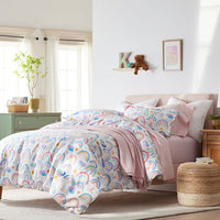 Magical Rainbows Classic Cool Organic Cotton Percale Bed Sheet Set - White Multi, Twin,White Multi