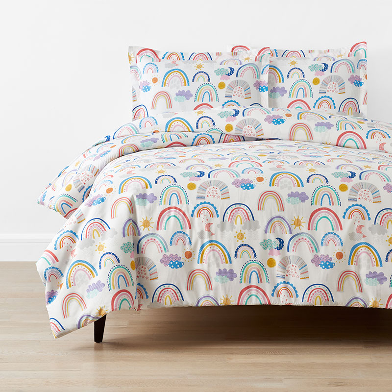 Magical Rainbows Classic Cool Organic Cotton Percale Duvet Cover Set - White Multi, Twin/Twin XL,White Multi