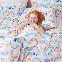 Magical Rainbows Classic Cool Organic Cotton Percale Duvet Cover Set - White Multi, Twin/Twin XL,White Multi