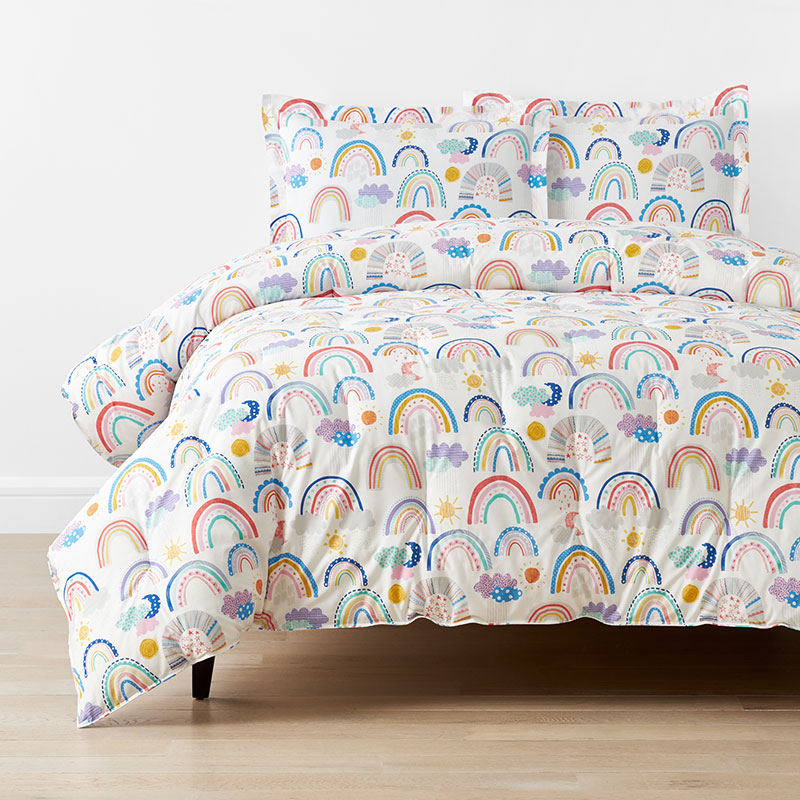 Magical Rainbows Classic Cool Organic Cotton Percale Comforter Set - White Multi, Twin/Twin XL,White Multi