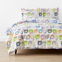Stylish Cats Classic Cool Organic Cotton Percale Duvet Cover Set - White Multi, Twin/Twin XL,White Multi