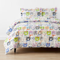 Stylish Cats Classic Cool Organic Cotton Percale Comforter Set - White Multi, Twin/Twin XL,White Multi