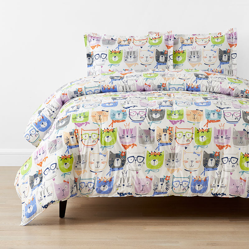 Stylish Cats Classic Cool Organic Cotton Percale Comforter Set - White Multi, Twin/Twin XL,White Multi