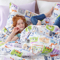 Stylish Cats Classic Cool Organic Cotton Percale Comforter Set - White Multi, Twin/Twin XL,White Multi