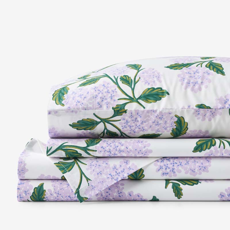 Hydrangea Classic Cool Cotton Percale Bed Sheet Set - Lilac, Twin,Lilac