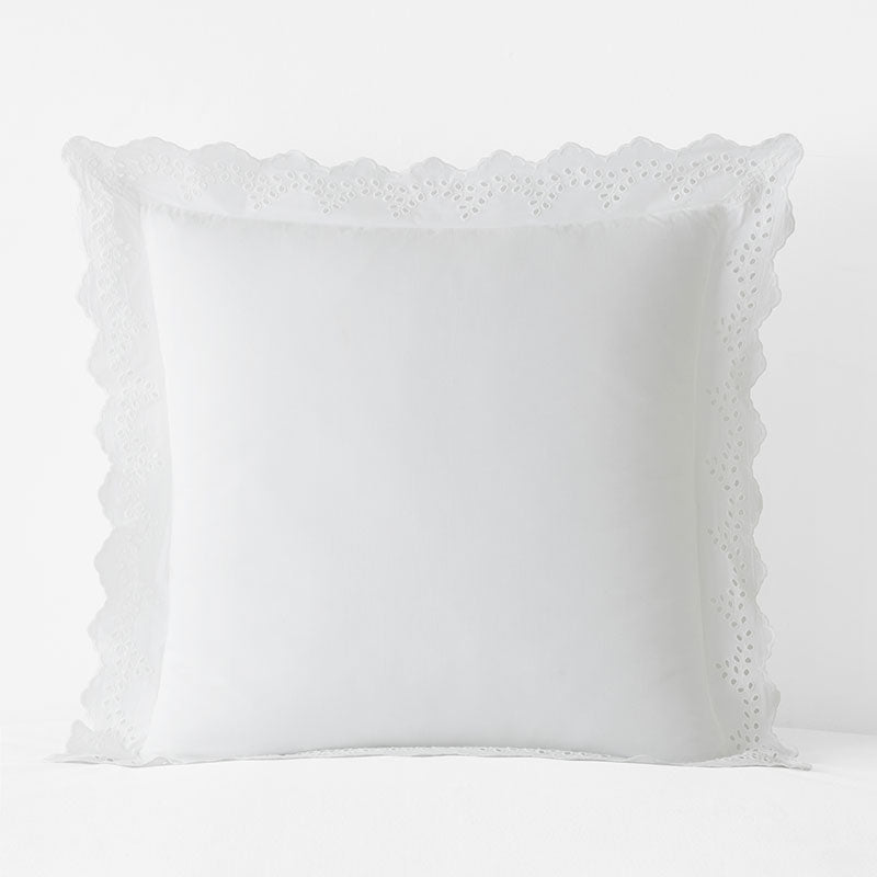 Eyelet Classic Cool Cotton Percale Solid Sham - White, Euro,White