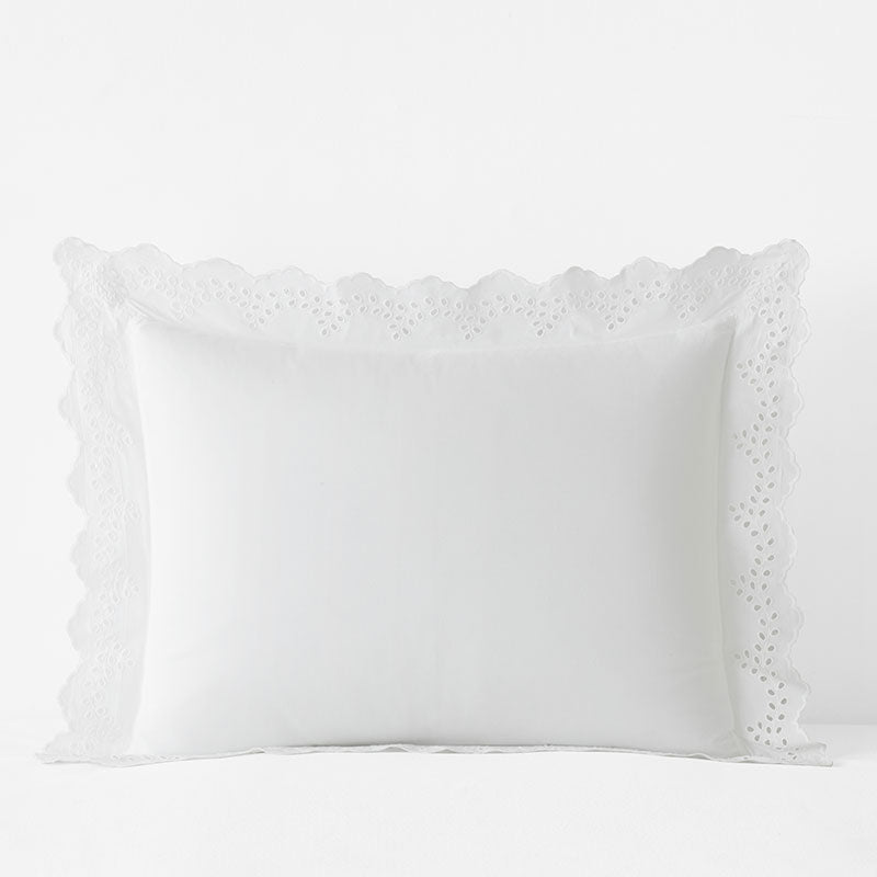 Eyelet Classic Cool Cotton Percale Solid Sham - White, Standard,White