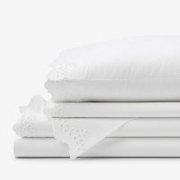 Eyelet Classic Cool Cotton Percale Solid Bed Sheet Set - White, Twin XL,White