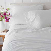 Eyelet Classic Cool Cotton Percale Solid Bed Sheet Set - White, Twin XL,White