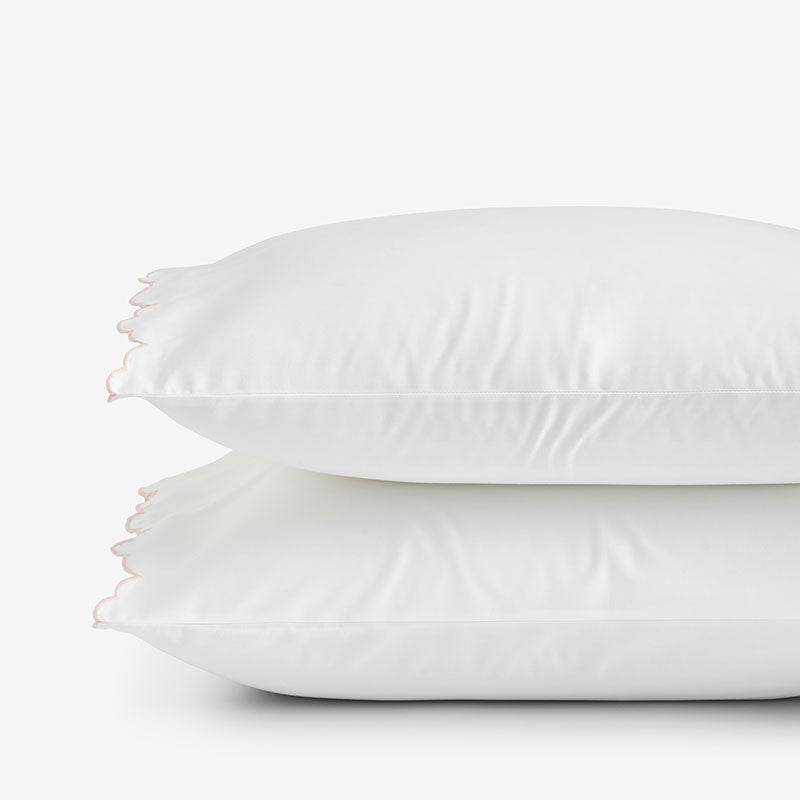 Embroidered Scallop Classic Smooth Sateen Solid Pillowcase Set - Blush, Standard,Blush