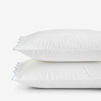 Embroidered Scallop Classic Smooth Sateen Solid Pillowcase Set - Light Blue, Standard,Light Blue