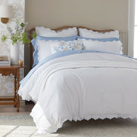 Embroidered Scallop Classic Smooth Sateen Solid Pillowcase Set - Light Blue, Standard,Light Blue