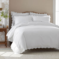 Embroidered Scallop Classic Smooth Sateen Solid Pillowcase Set - Light Gray, Standard,Light Gray