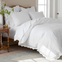Embroidered Scallop Classic Smooth Sateen Solid Pillowcase Set - White, Standard,White