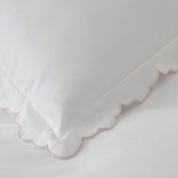 Embroidered Scallop Classic Smooth Sateen Solid Duvet Cover - Blush, Full/Queen,Blush