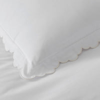 Embroidered Scallop Classic Smooth Sateen Solid Duvet Cover - Ivory, Twin/Twin XL,Ivory