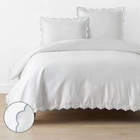 Embroidered Scallop Classic Smooth Sateen Solid Duvet Cover - Light Blue, Twin/Twin XL,Light Blue