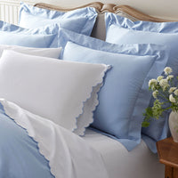 Embroidered Scallop Classic Smooth Sateen Solid Duvet Cover - Light Blue, Twin/Twin XL,Light Blue