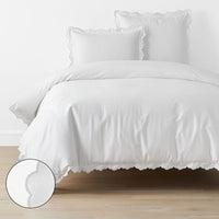 Embroidered Scallop Classic Smooth Sateen Solid Duvet Cover - Light Gray, Twin/Twin XL,Light Gray