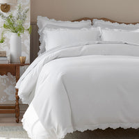 Embroidered Scallop Classic Smooth Sateen Solid Duvet Cover - Light Gray, Twin/Twin XL,Light Gray