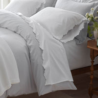 Embroidered Scallop Classic Smooth Sateen Solid Duvet Cover - Light Gray, Twin/Twin XL,Light Gray