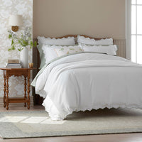 Embroidered Scallop Classic Smooth Sateen Solid Duvet Cover - Light Sage, Twin/Twin XL,Light Sage