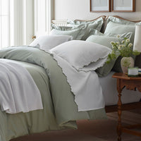 Embroidered Scallop Classic Smooth Sateen Solid Duvet Cover - Light Sage, Twin/Twin XL,Light Sage