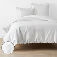 Embroidered Scallop Classic Smooth Sateen Solid Duvet Cover - White, Twin/Twin XL,White