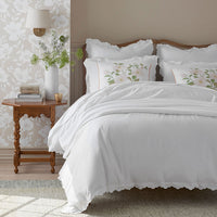 Embroidered Scallop Classic Smooth Sateen Solid Duvet Cover - White, Twin/Twin XL,White