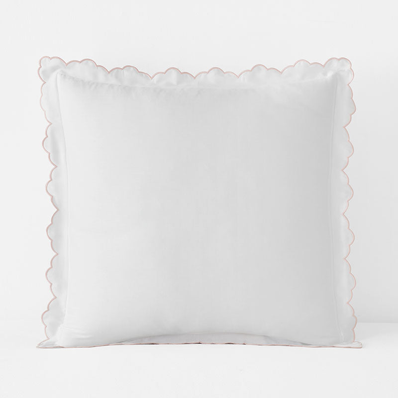 Embroidered Scallop Classic Smooth Sateen Solid Sham - Blush, Euro,Blush