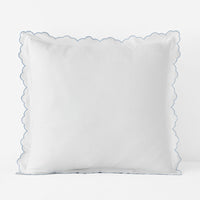 Embroidered Scallop Classic Smooth Sateen Solid Sham - Light Blue, Euro,Light Blue