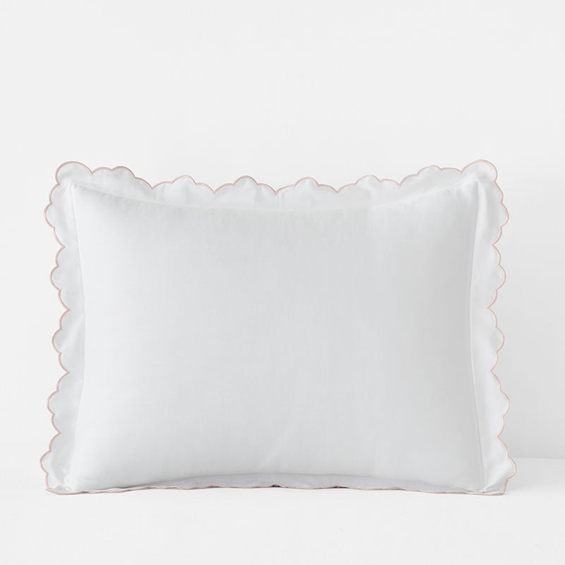 Embroidered Scallop Classic Smooth Sateen Solid Sham - Blush, Standard,Blush