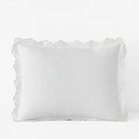 Embroidered Scallop Classic Smooth Sateen Solid Sham - Ivory, Standard,Ivory