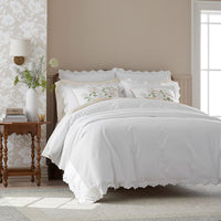 Embroidered Scallop Classic Smooth Sateen Solid Sham - Ivory, Standard,Ivory