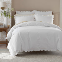 Embroidered Scallop Classic Smooth Sateen Solid Sham - Ivory, Standard,Ivory