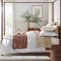 Embroidered Scallop Classic Smooth Sateen Solid Sham - Ivory, Standard,Ivory