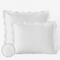 Embroidered Scallop Classic Smooth Sateen Solid Sham - Ivory, Standard,Ivory
