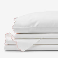 Embroidered Scallop Classic Smooth Sateen Solid Bed Sheet Set - Blush, Twin,Blush