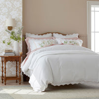 Embroidered Scallop Classic Smooth Sateen Solid Bed Sheet Set - Blush, Twin,Blush