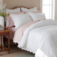 Embroidered Scallop Classic Smooth Sateen Solid Bed Sheet Set - Blush, Twin,Blush