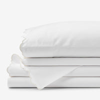 Embroidered Scallop Classic Smooth Sateen Solid Bed Sheet Set - Ivory, Twin XL,Ivory