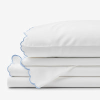 Embroidered Scallop Classic Smooth Sateen Solid Bed Sheet Set - Light Blue, Twin XL,Light Blue